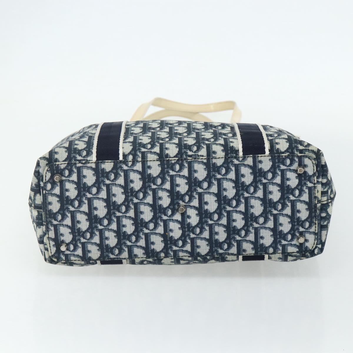 Christian Dior Trotter Canvas Tote Bag PVC Navy Silver Auth 178339