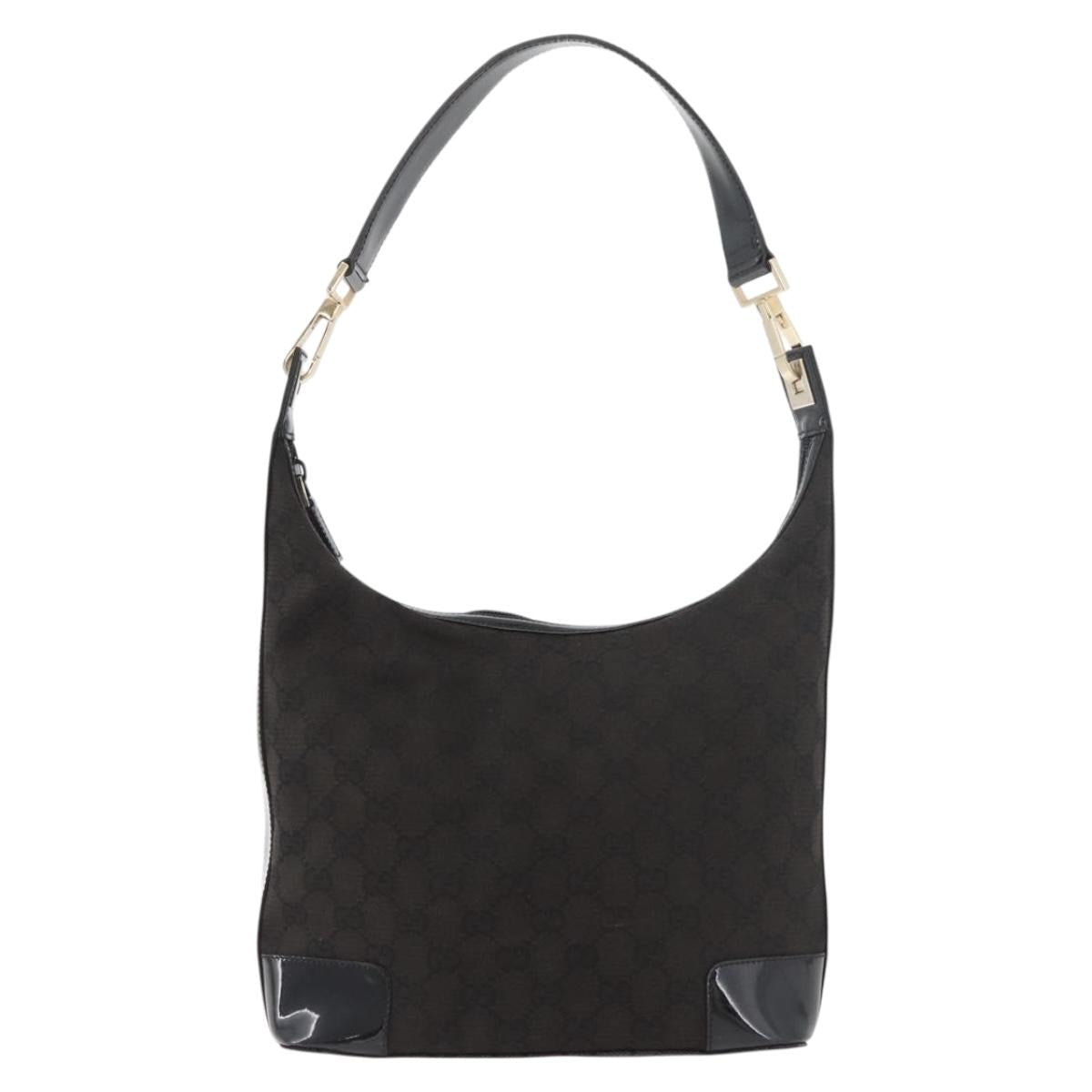 GUCCI GG Canvas Shoulder Bag Black Gold 001 4204 3444 Auth 178366A