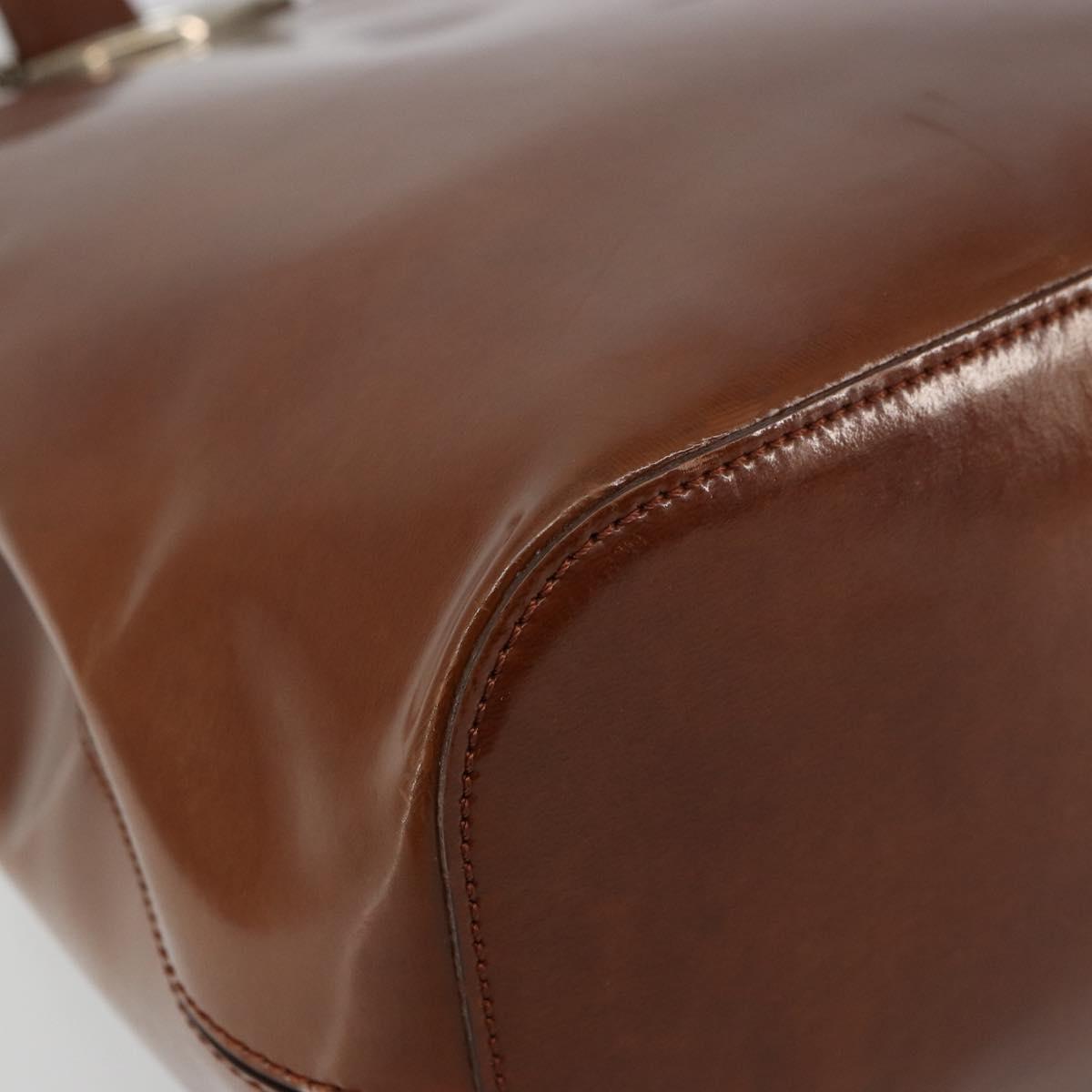 CARTIER PANTHERE Shoulder Bag Patent leather Brown Silver Auth 178367