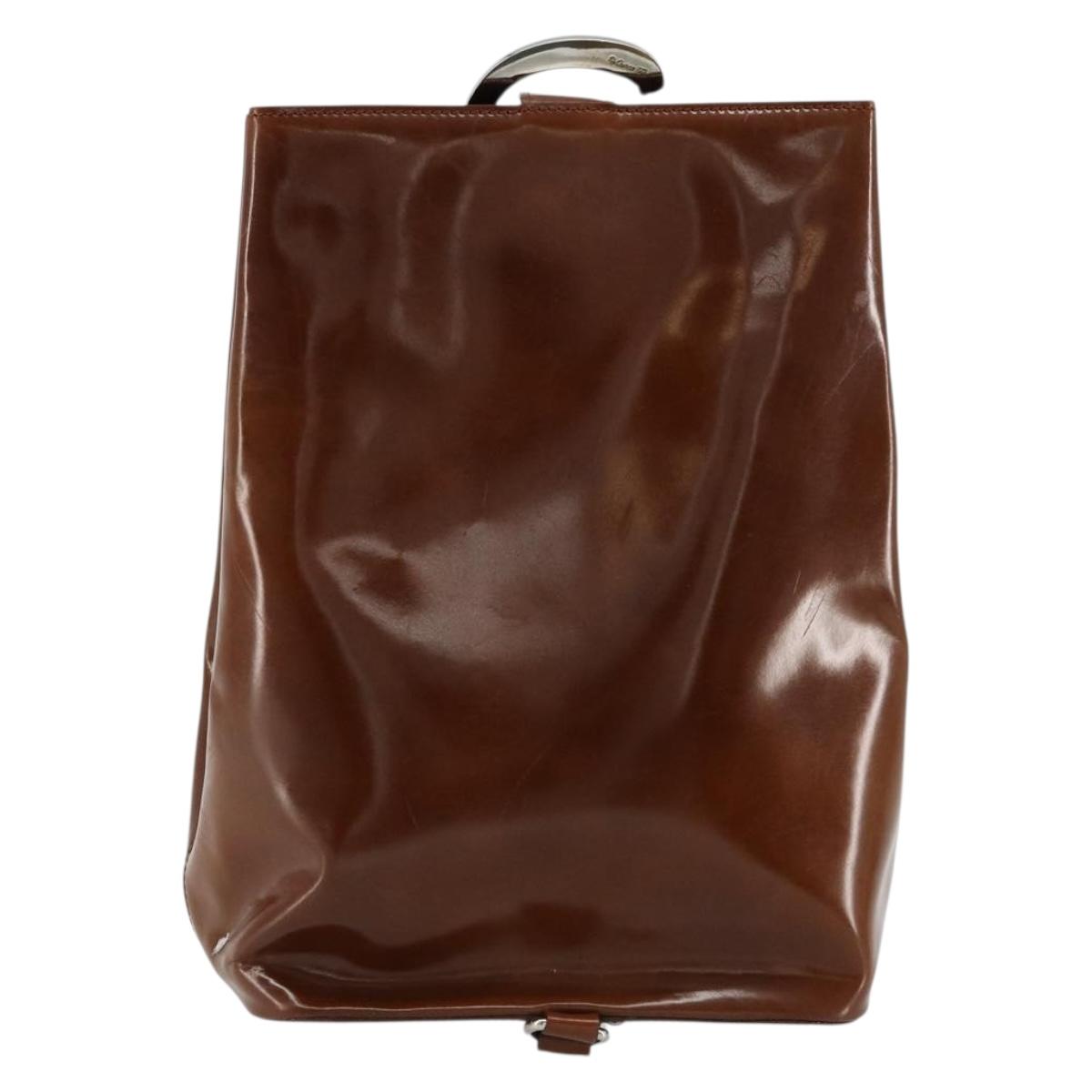CARTIER PANTHERE Shoulder Bag Patent leather Brown Silver Auth 178367