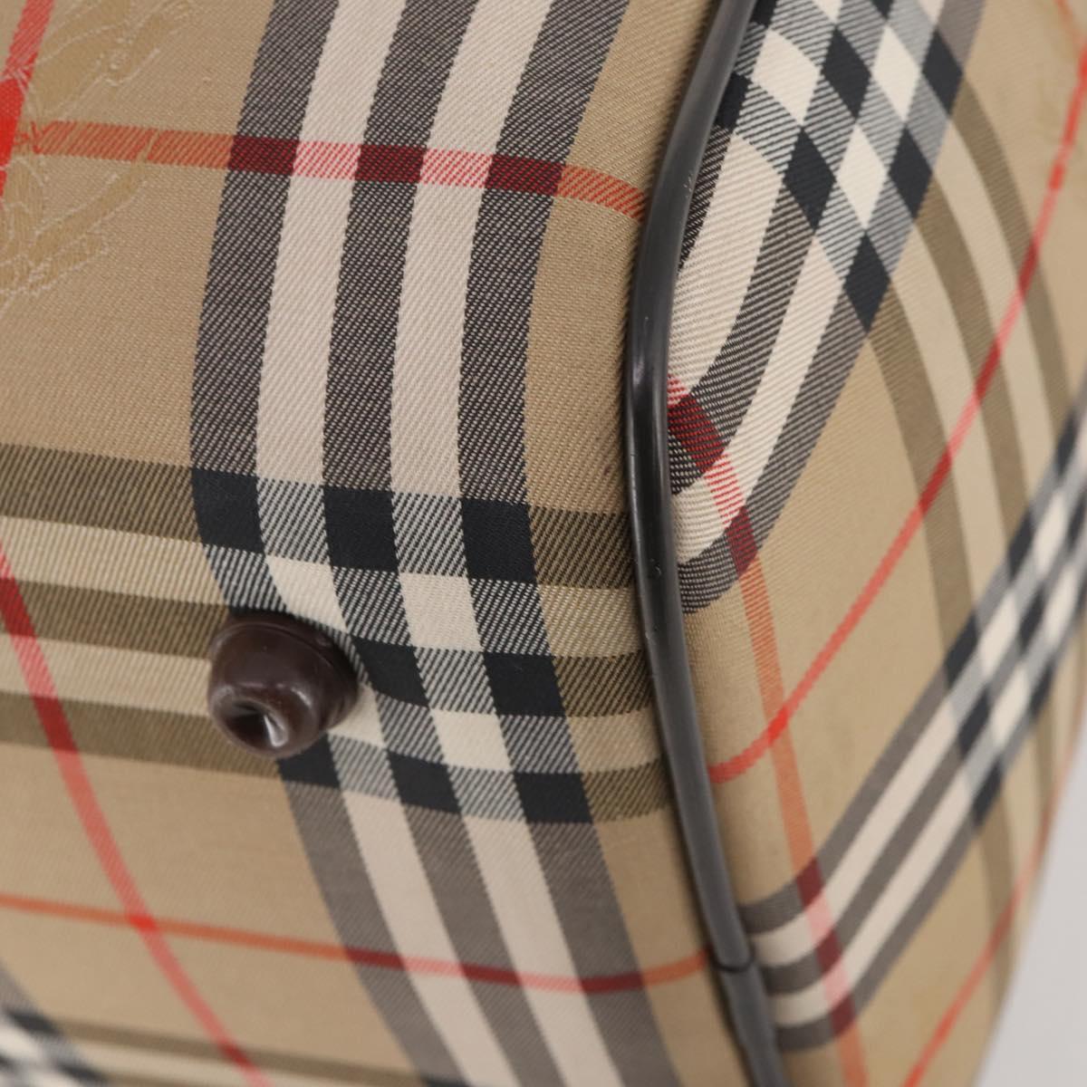 Burberrys Nova Check Boston Bag Canvas Beige Gold Auth 178369A