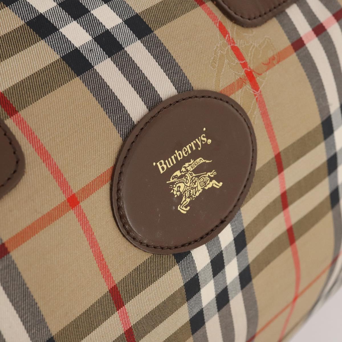 Burberrys Nova Check Boston Bag Canvas Beige Gold Auth 178369A