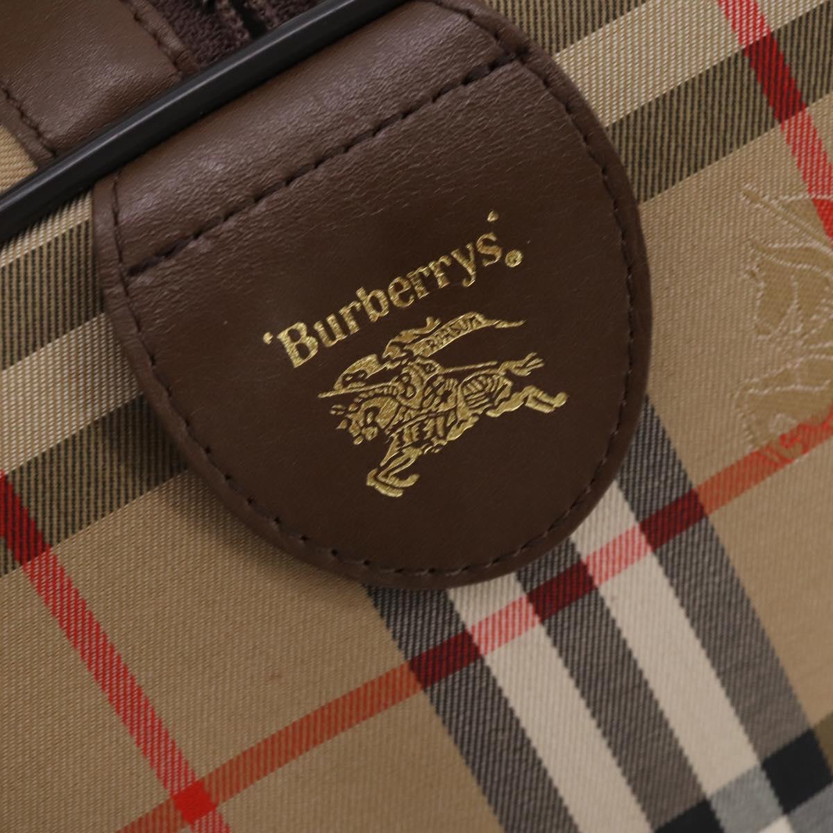 Burberrys Nova Check Boston Bag Canvas Beige Gold Auth 178369A