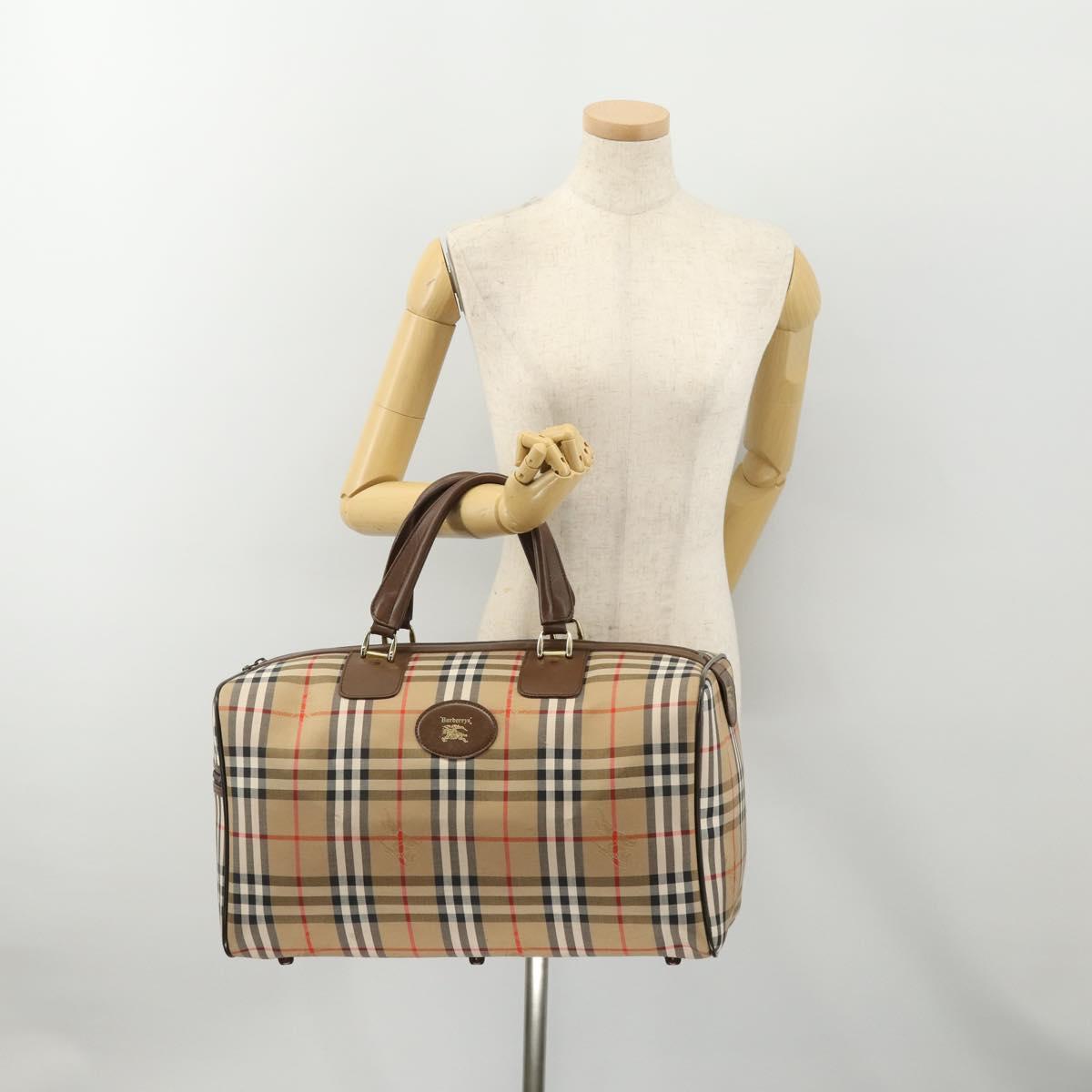 Burberrys Nova Check Boston Bag Canvas Beige Gold Auth 178369A