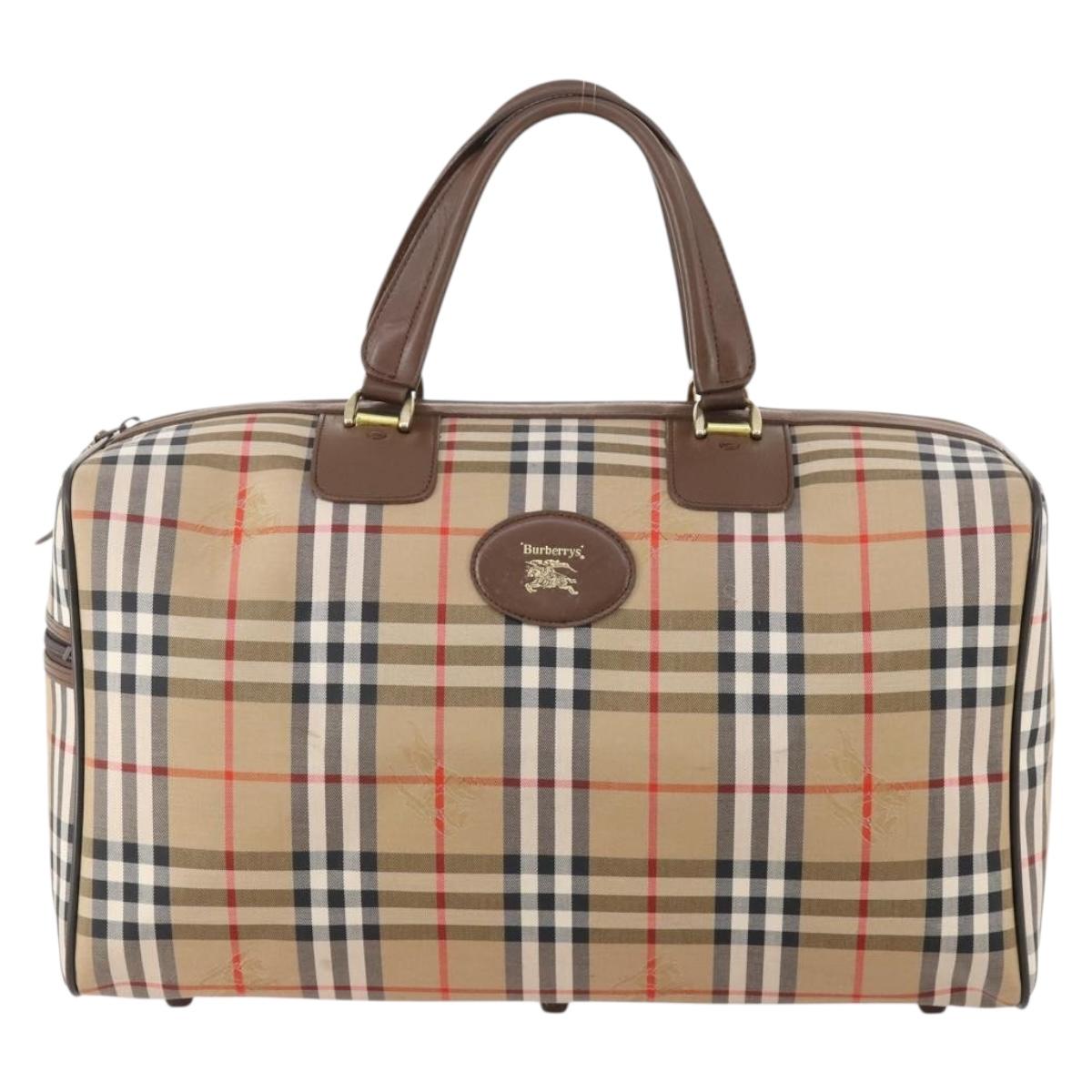 Burberrys Nova Check Boston Bag Canvas Beige Gold Auth 178369A