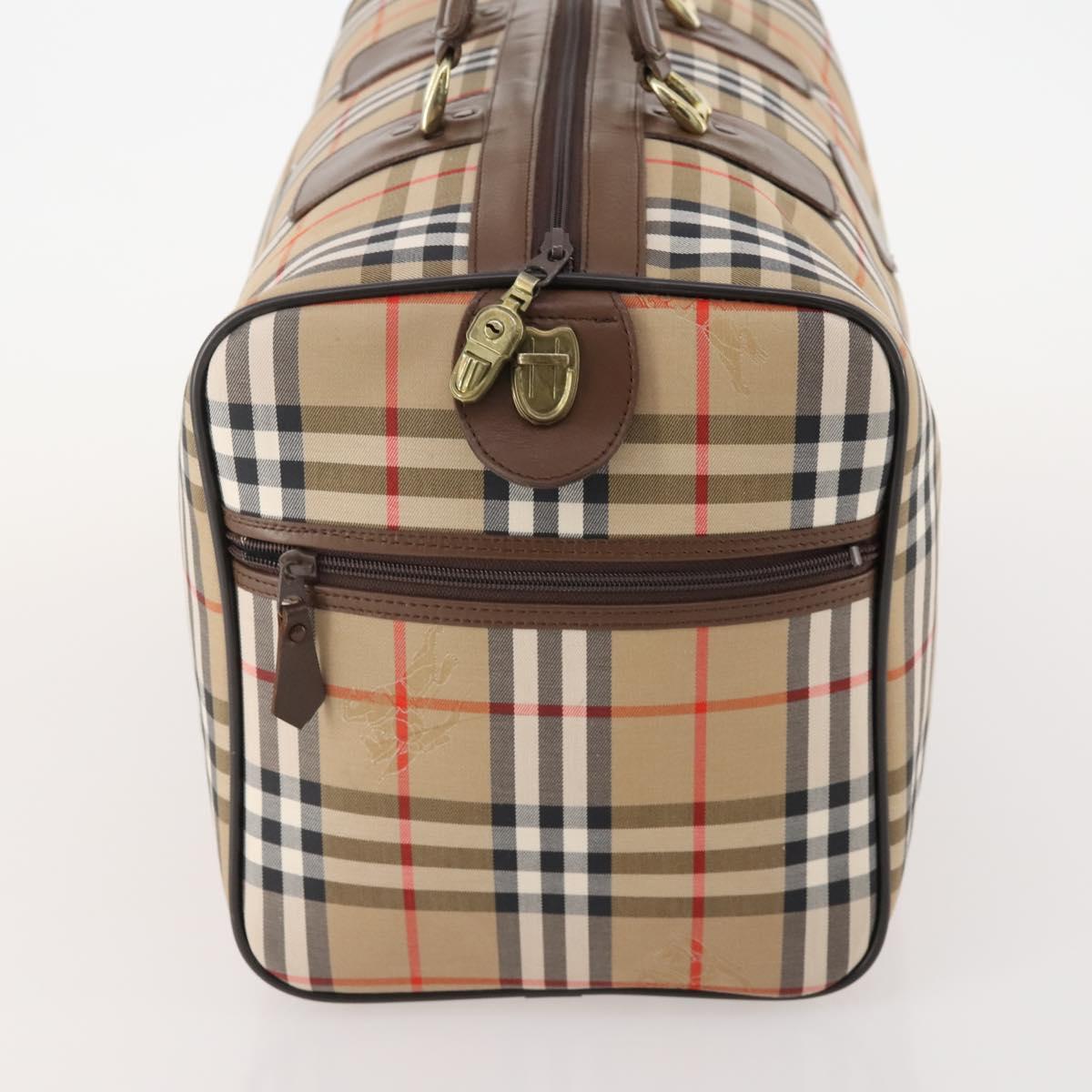 Burberrys Nova Check Boston Bag Canvas Beige Gold Auth 178369A