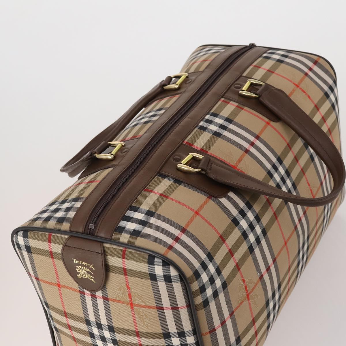 Burberrys Nova Check Boston Bag Canvas Beige Gold Auth 178369A