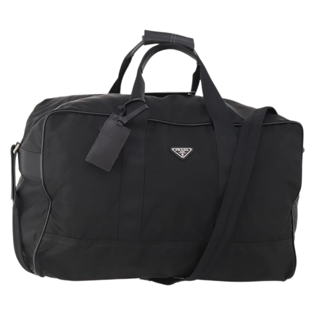 PRADA Boston Bag Nylon 2way Black Silver Auth 178374