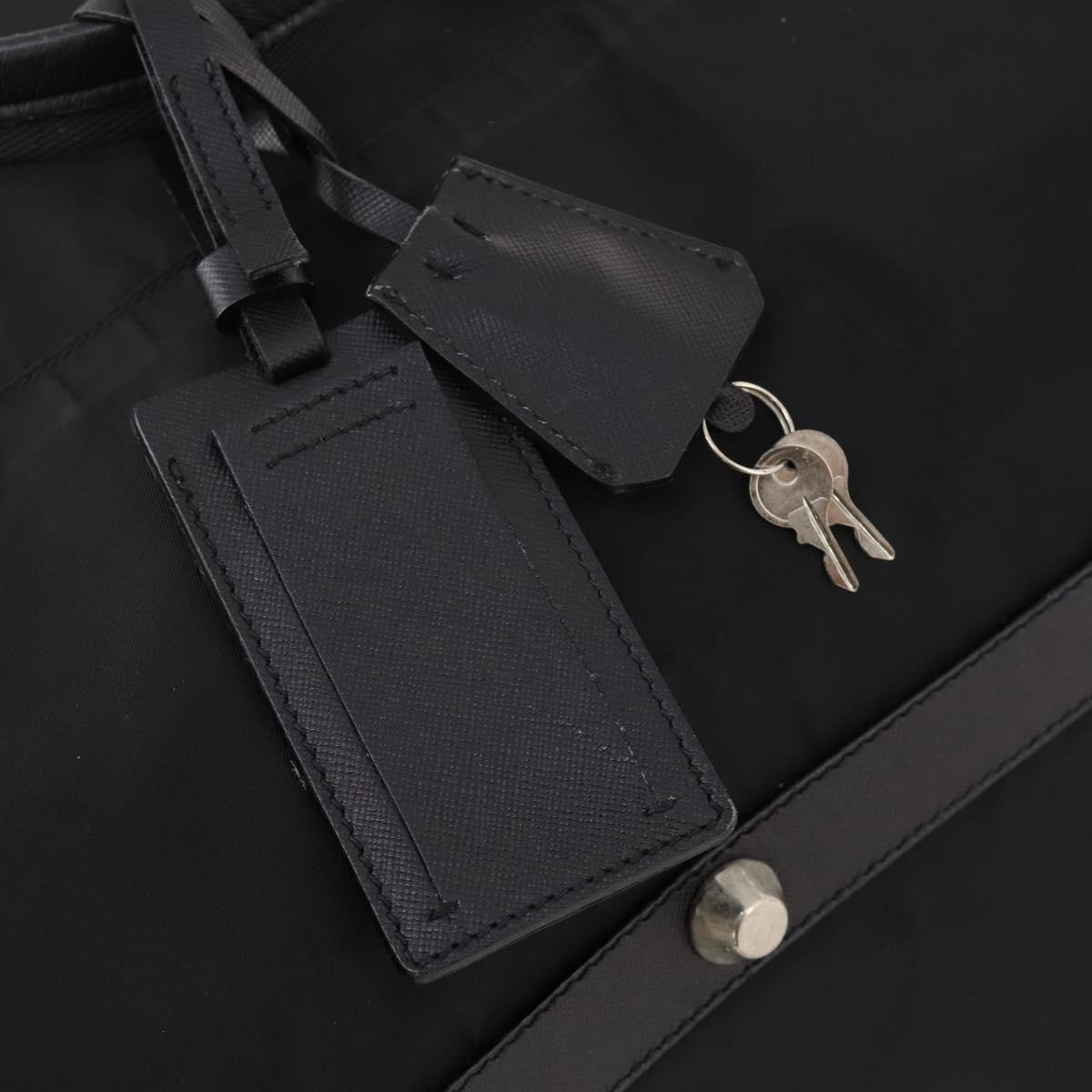 PRADA Boston Bag Nylon 2way Black Silver Auth 178374