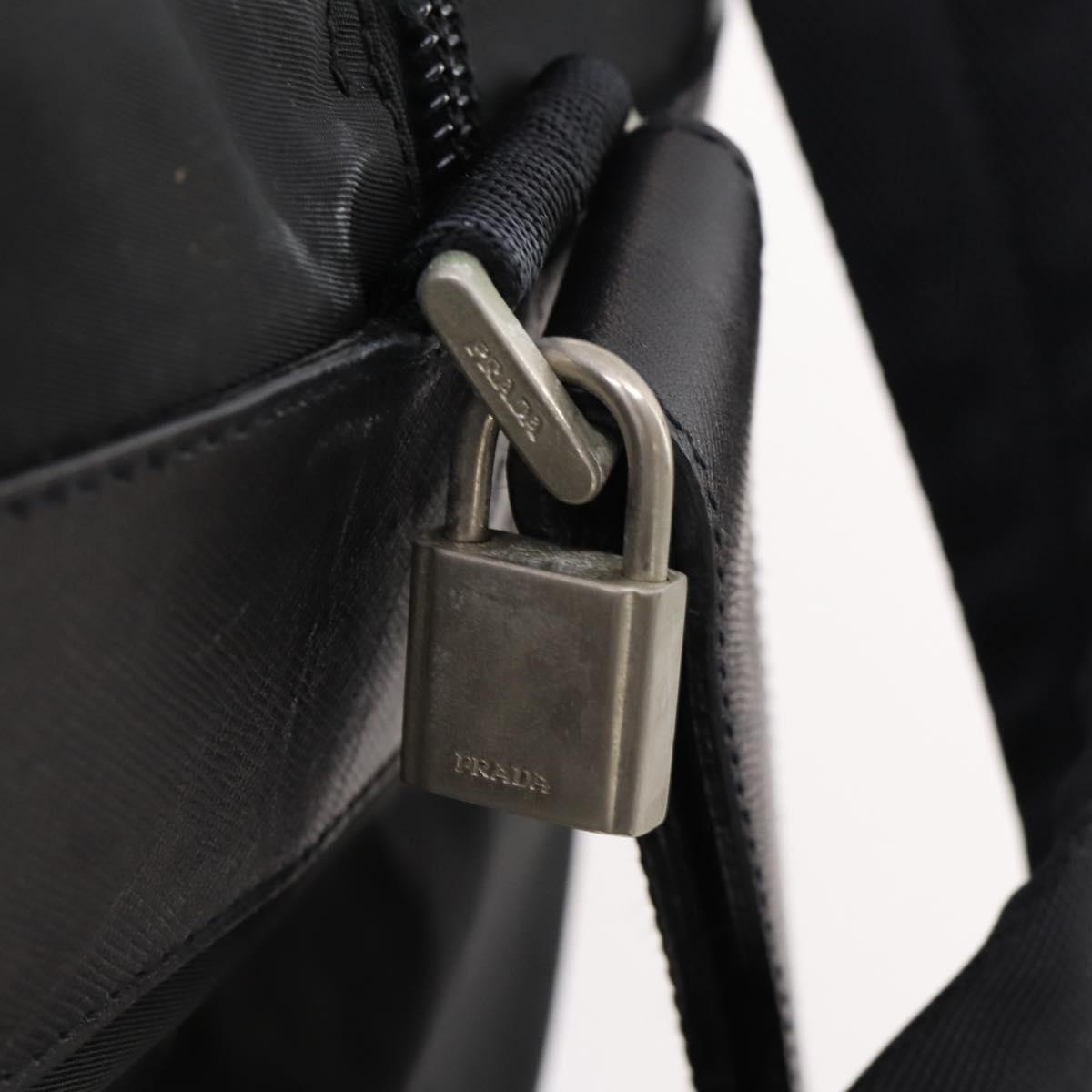 PRADA Boston Bag Nylon 2way Black Silver Auth 178374