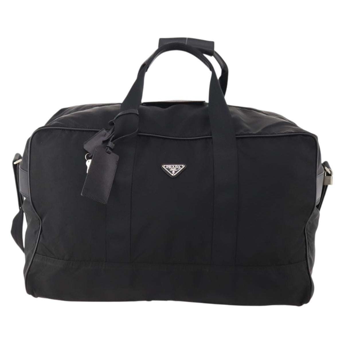PRADA Boston Bag Nylon 2way Black Silver Auth 178374