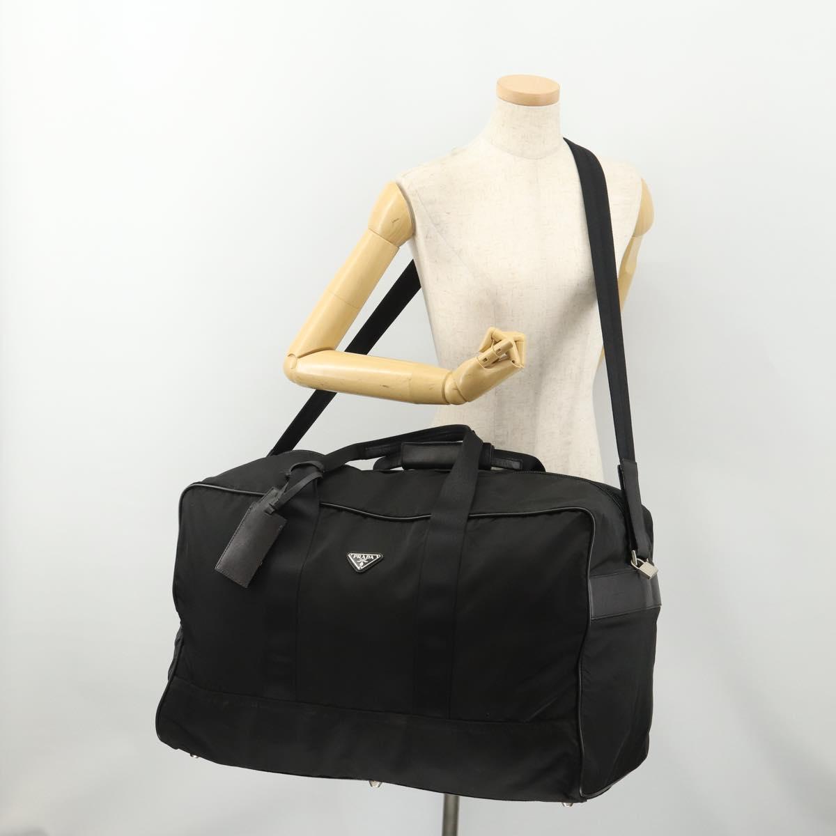 PRADA Boston Bag Nylon 2way Black Silver Auth 178374