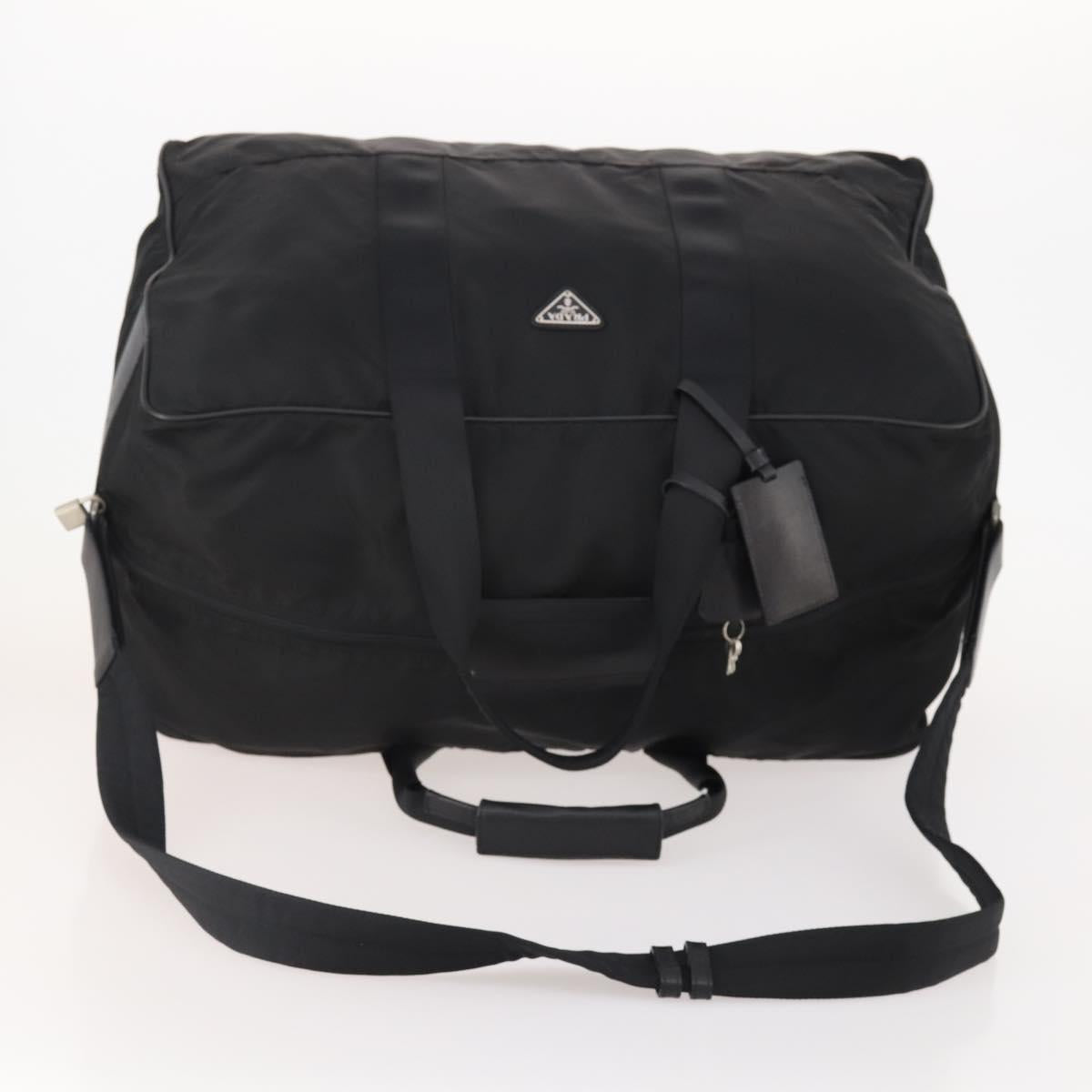 PRADA Boston Bag Nylon 2way Black Silver Auth 178374
