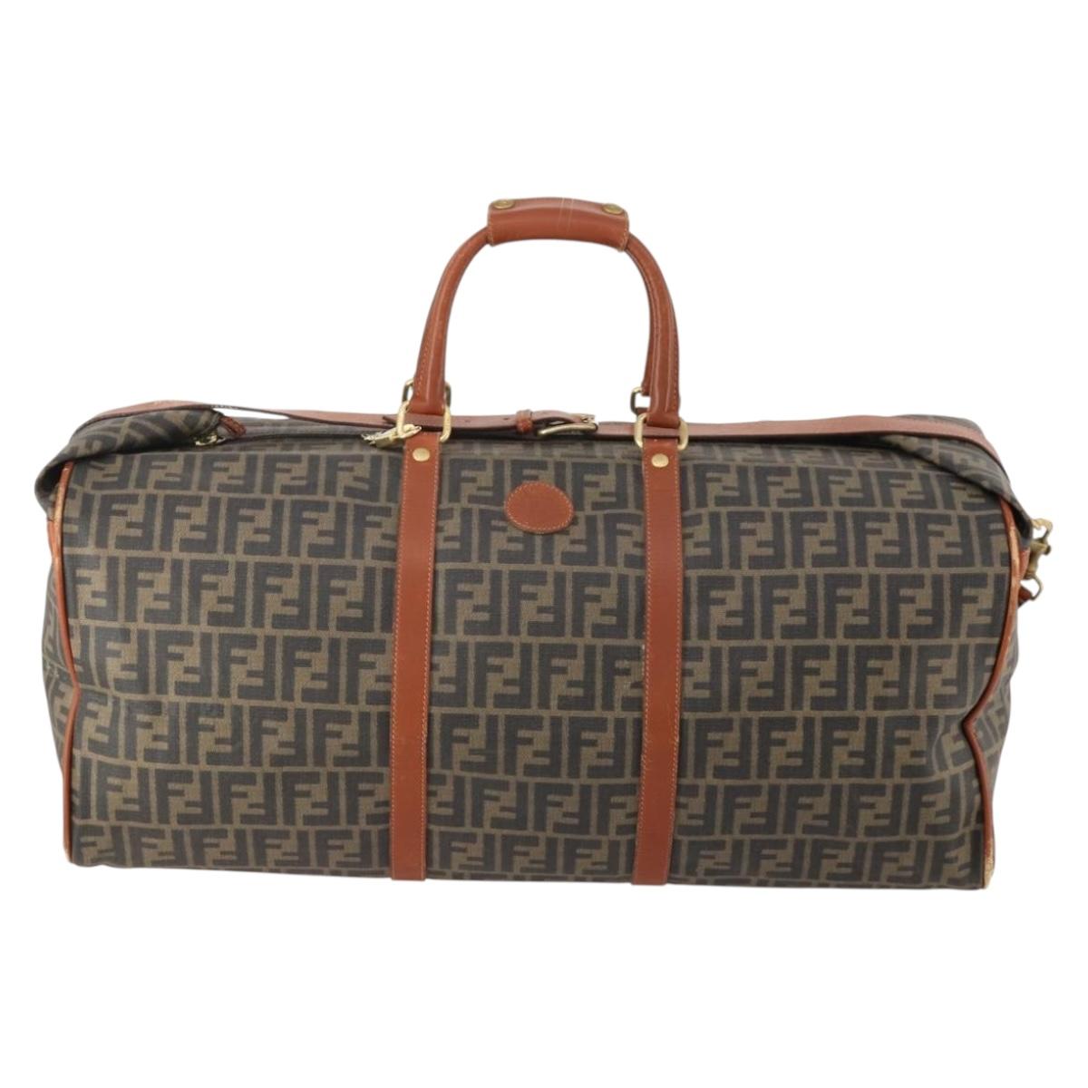 FENDI Zucca Canvas Boston Bag PVC Black Brown Auth 178375