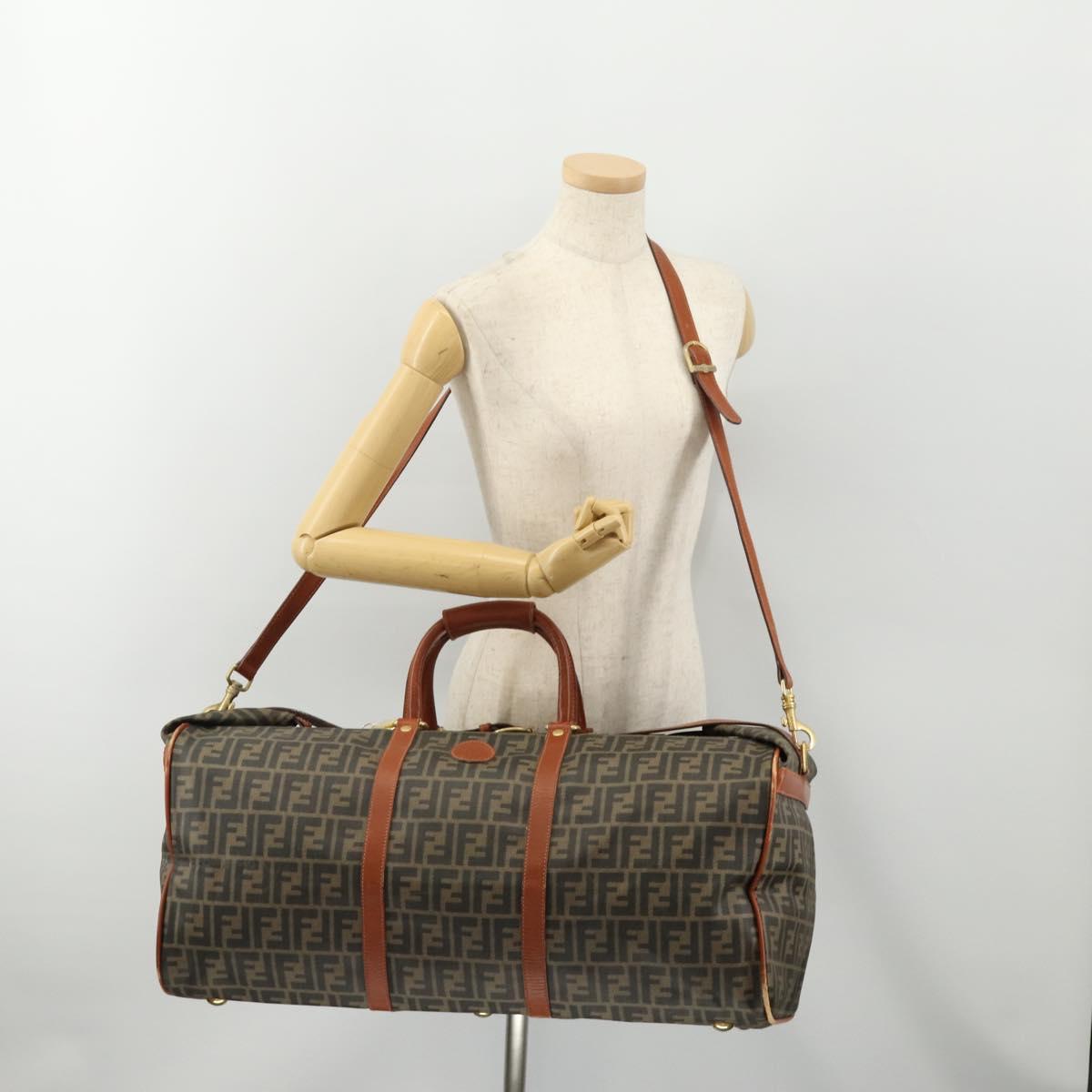 FENDI Zucca Canvas Boston Bag PVC Black Brown Auth 178375