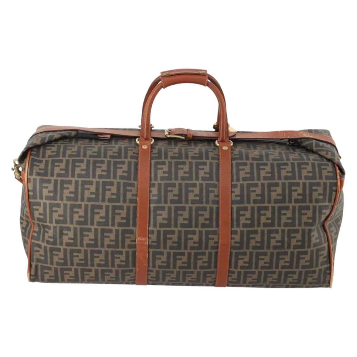 FENDI Zucca Canvas Boston Bag PVC Black Brown Auth 178375