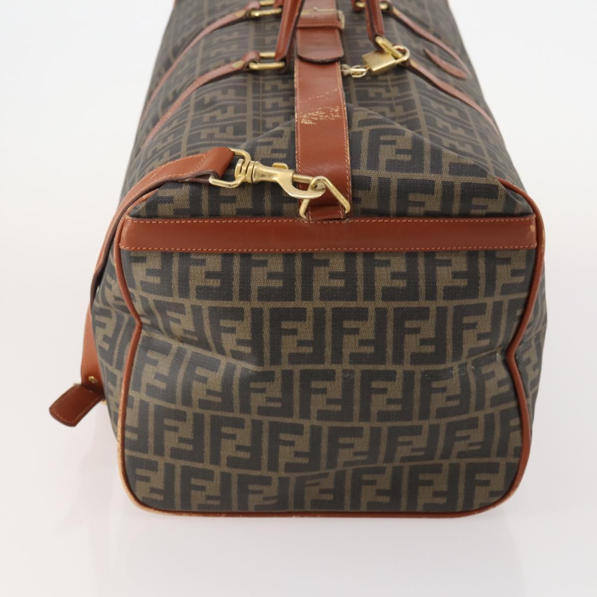 FENDI Zucca Canvas Boston Bag PVC Black Brown Auth 178375