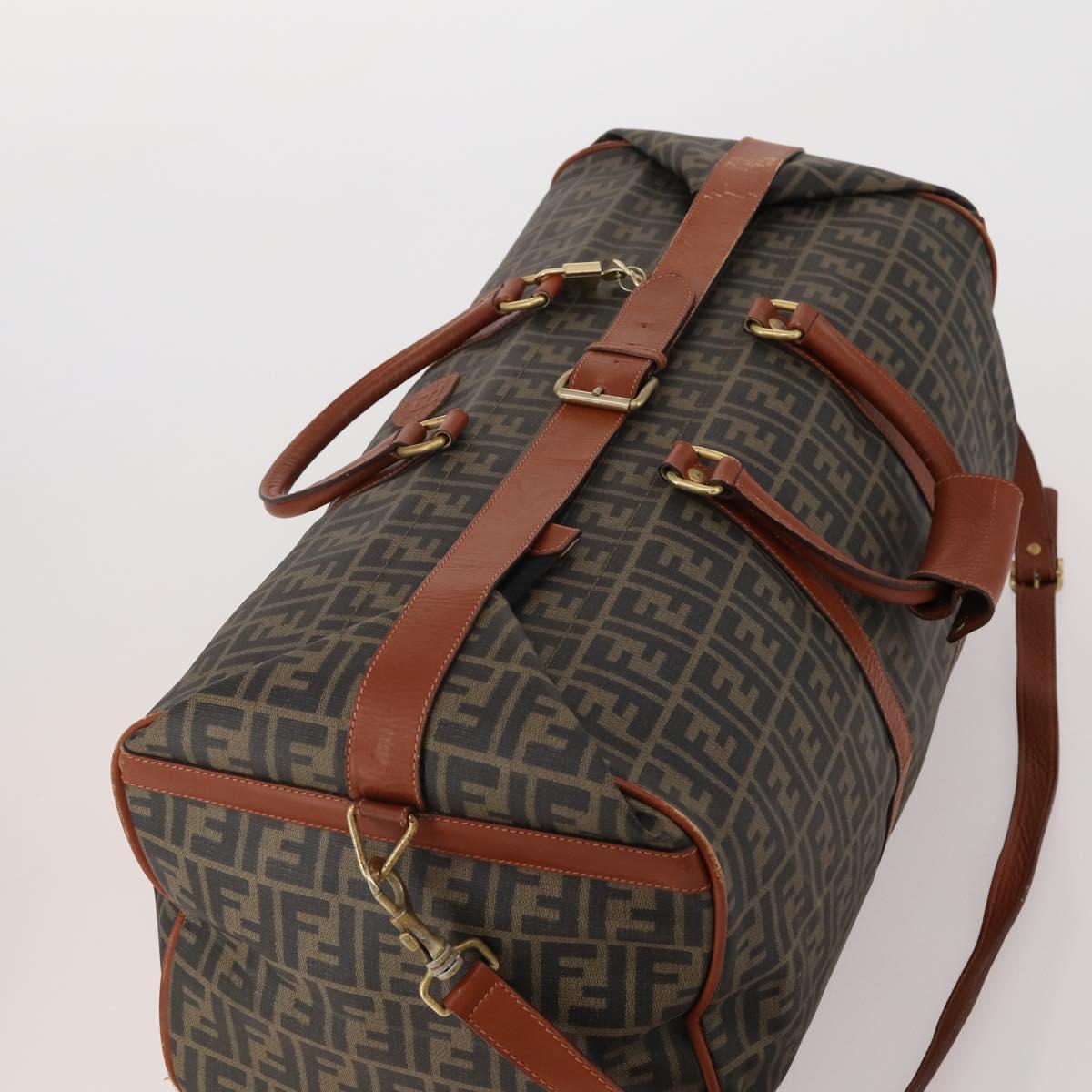 FENDI Zucca Canvas Boston Bag PVC Black Brown Auth 178375