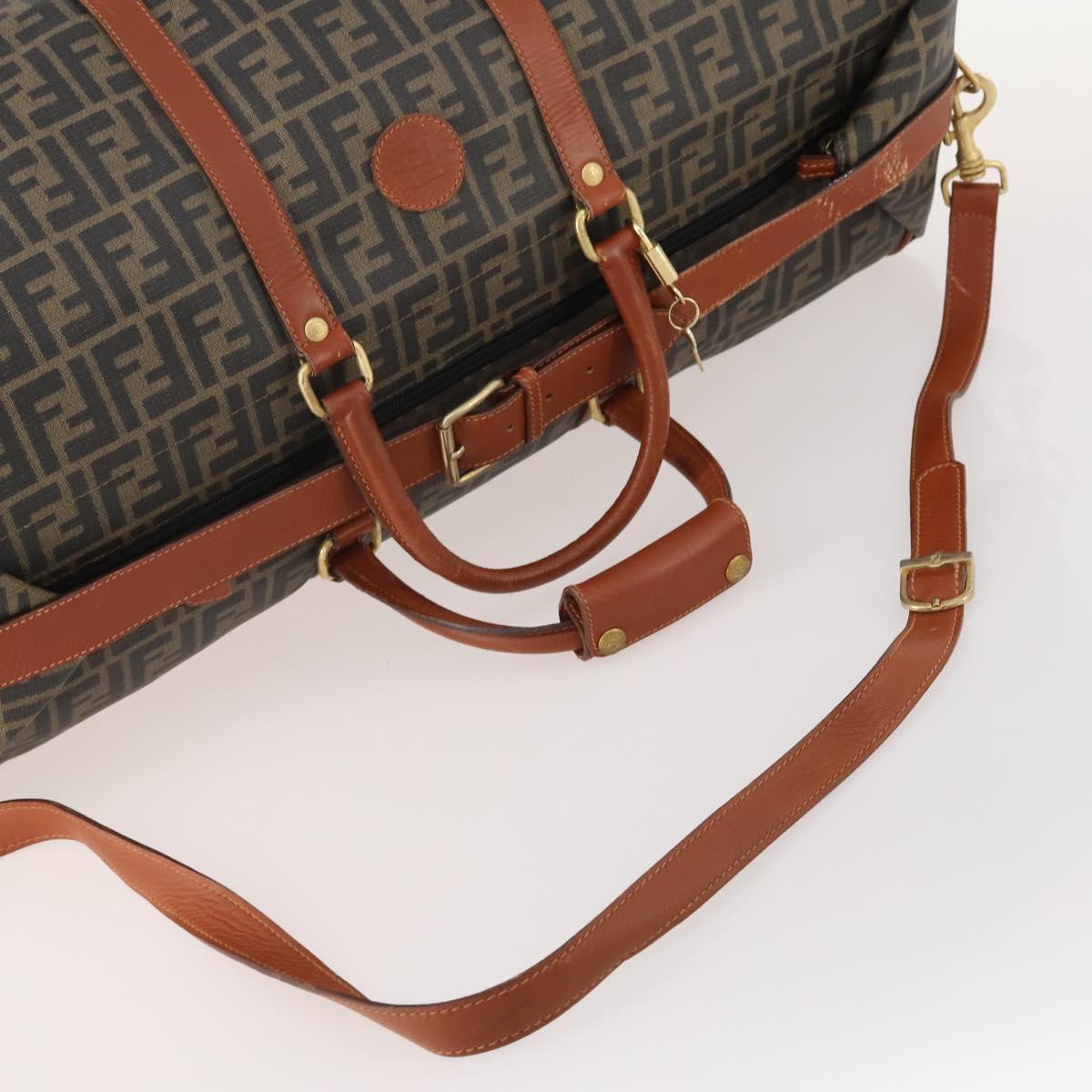 FENDI Zucca Canvas Boston Bag PVC Black Brown Auth 178375