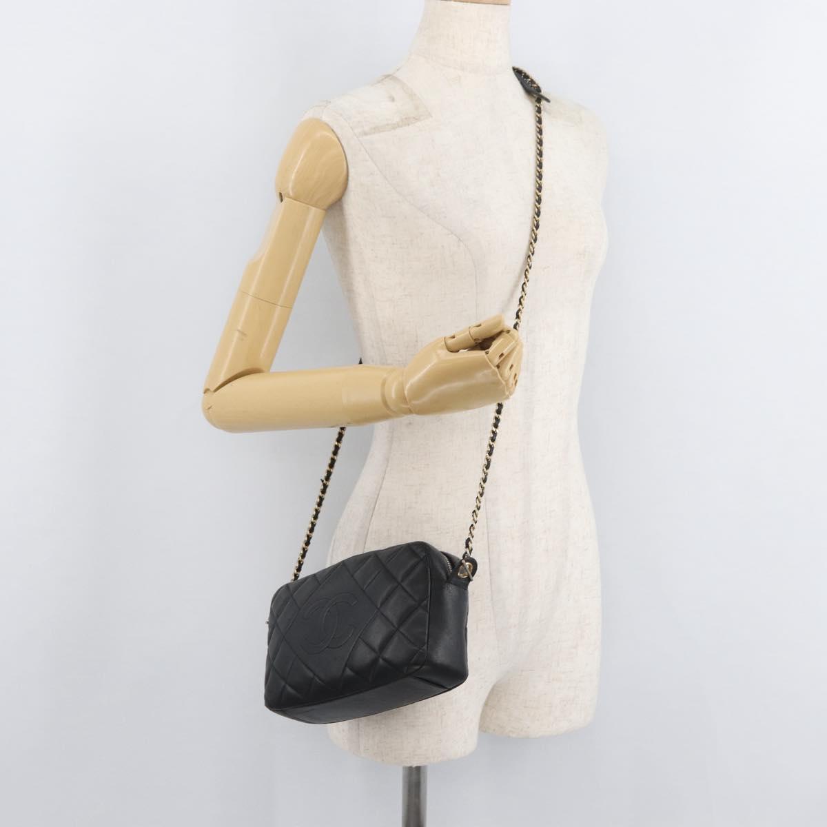CHANEL Matelasse Chain Shoulder Bag Lamb Skin Black Gold CC Auth 178381A