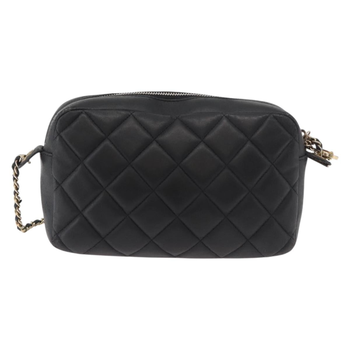 CHANEL Matelasse Chain Shoulder Bag Lamb Skin Black Gold CC Auth 178381A