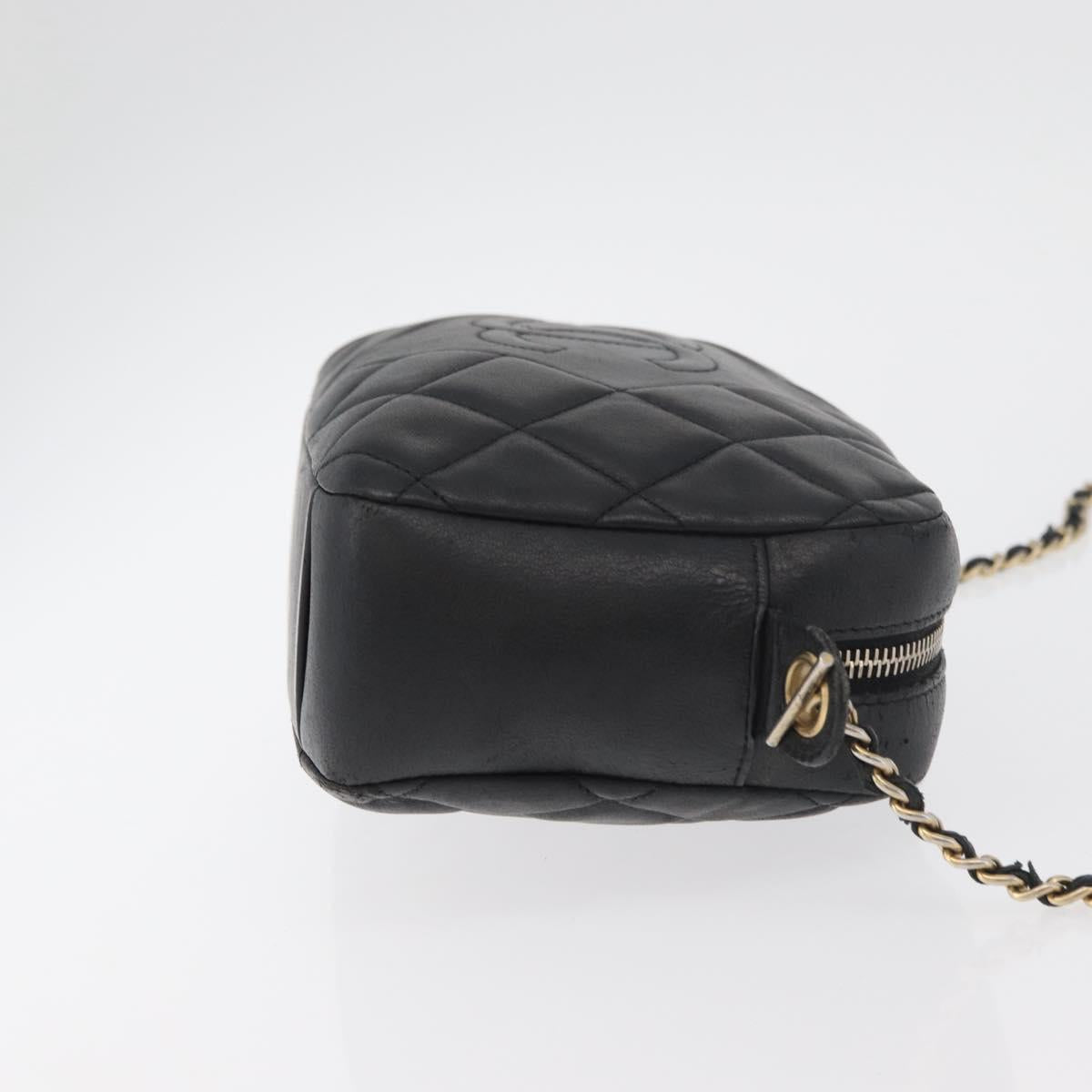 CHANEL Matelasse Chain Shoulder Bag Lamb Skin Black Gold CC Auth 178381A