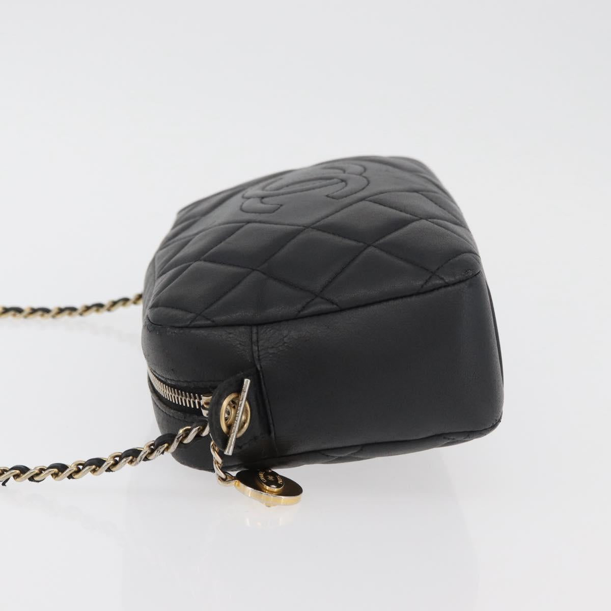 CHANEL Matelasse Chain Shoulder Bag Lamb Skin Black Gold CC Auth 178381A