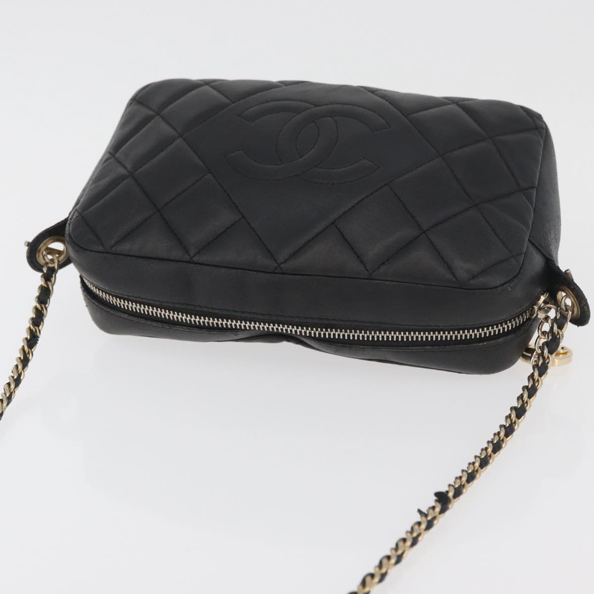 CHANEL Matelasse Chain Shoulder Bag Lamb Skin Black Gold CC Auth 178381A