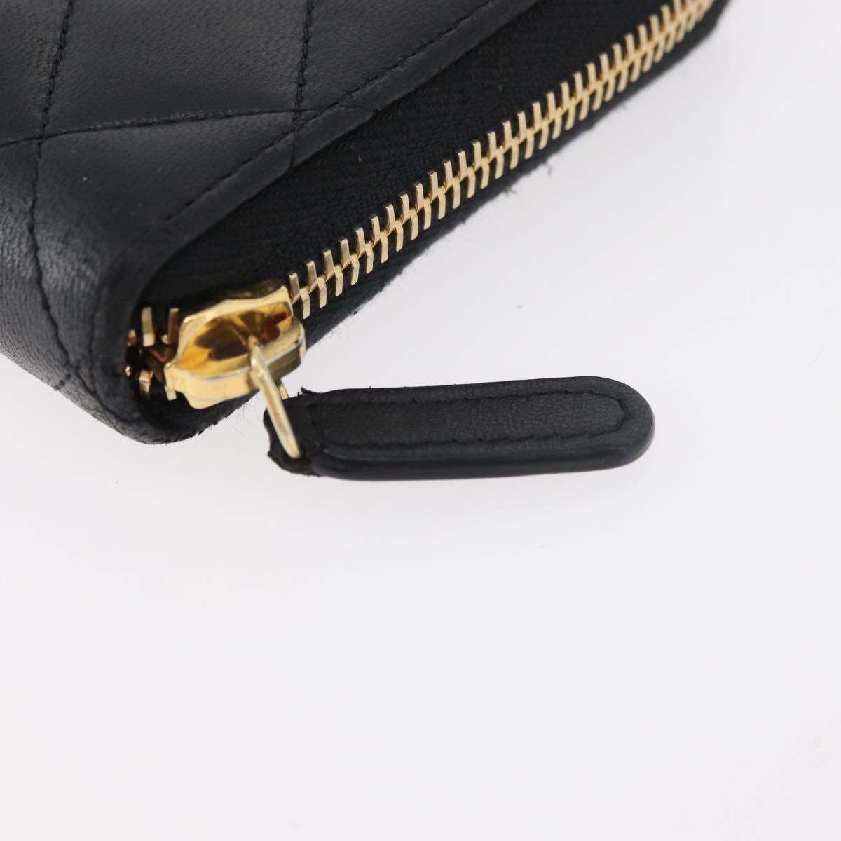 CHANEL Matelasse Long Wallet Lamb Skin Black Gold CC Auth 178384M