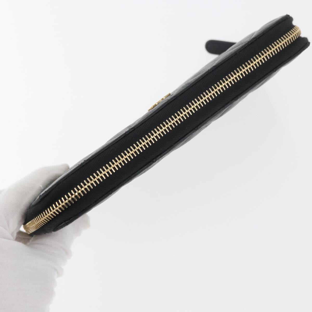 CHANEL Matelasse Long Wallet Lamb Skin Black Gold CC Auth 178384M