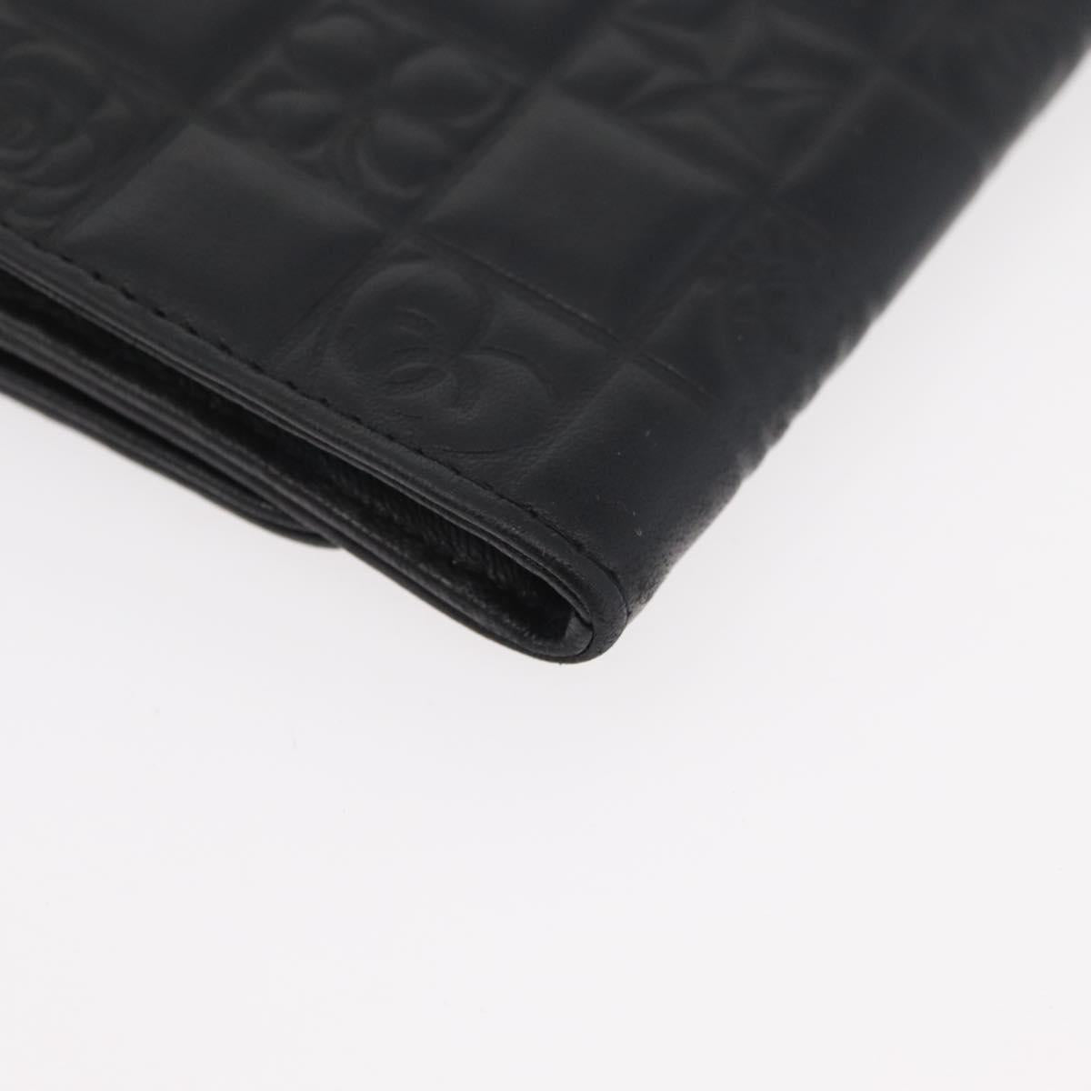 CHANEL Icon Line Wallet Lamb Skin Black Silver CC Auth 178385M