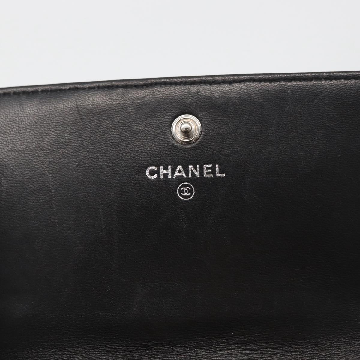 CHANEL Icon Line Wallet Lamb Skin Black Silver CC Auth 178385M