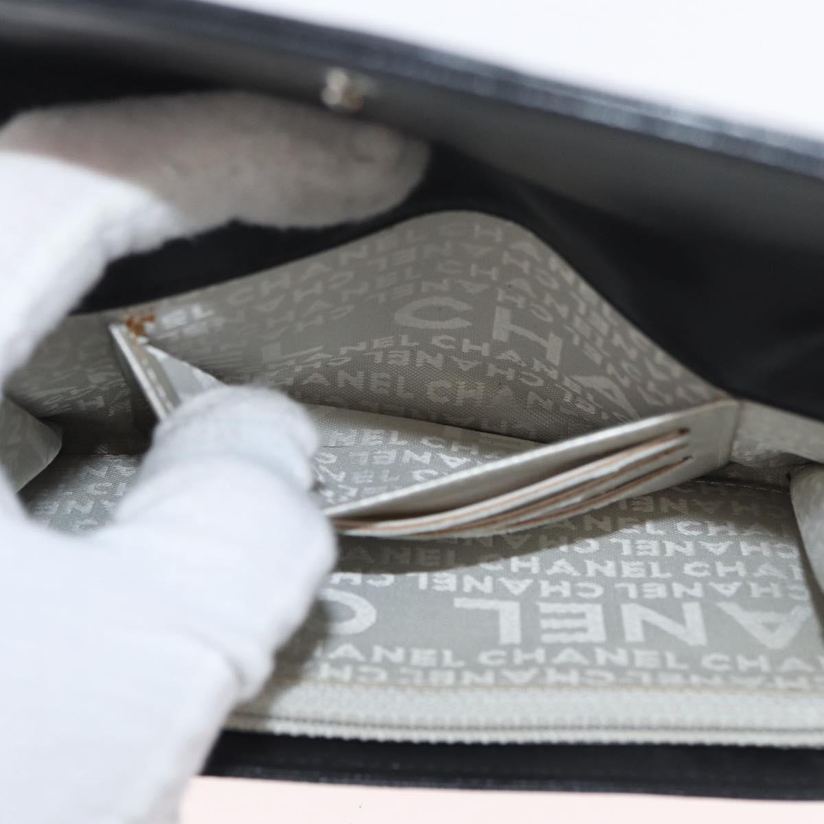 CHANEL Icon Line Wallet Lamb Skin Black Silver CC Auth 178385M