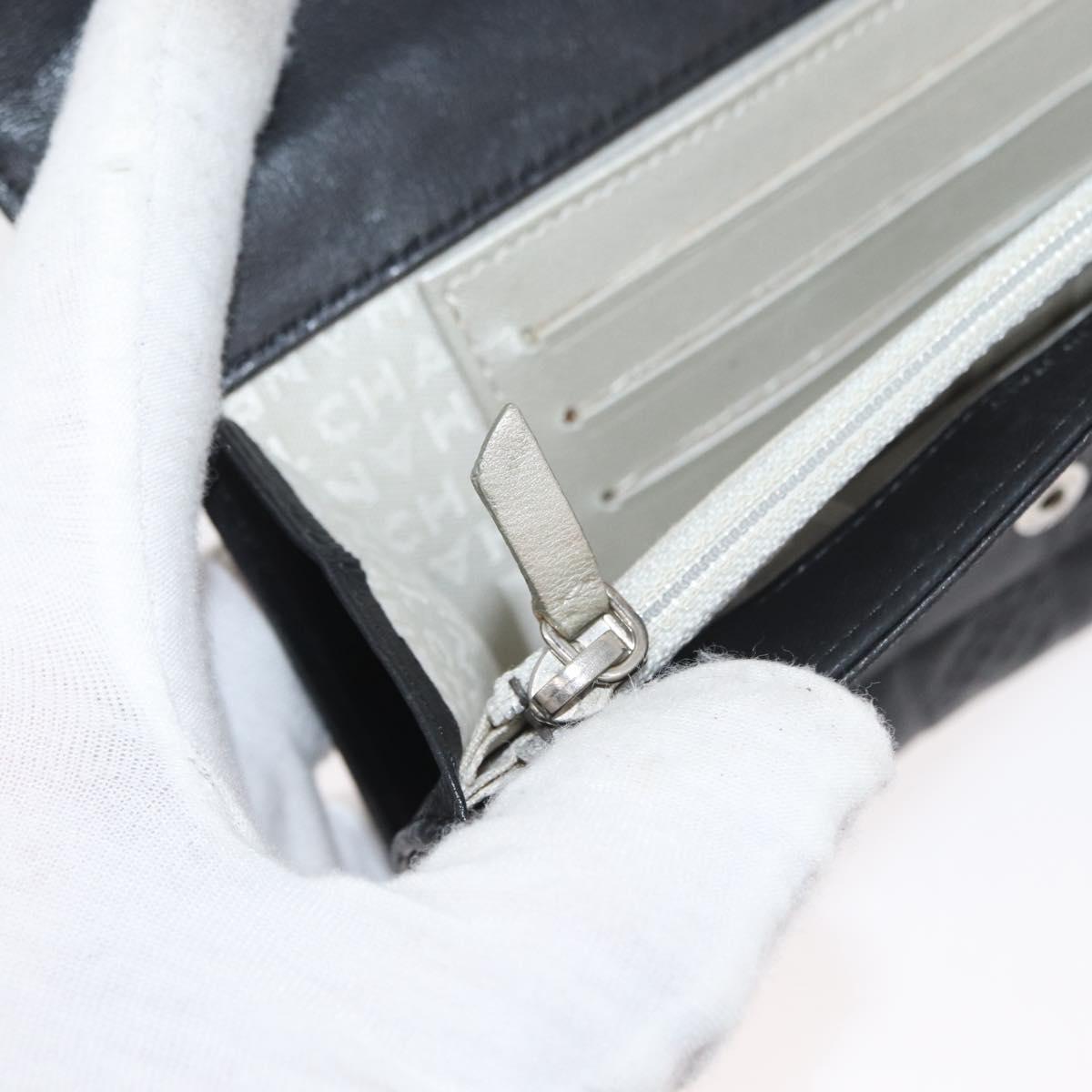 CHANEL Icon Line Wallet Lamb Skin Black Silver CC Auth 178385M