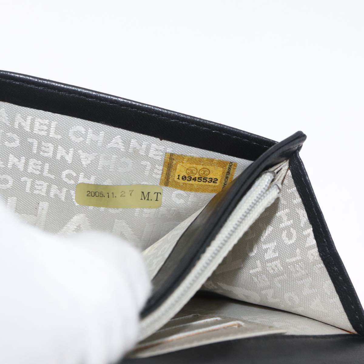 CHANEL Icon Line Wallet Lamb Skin Black Silver CC Auth 178385M