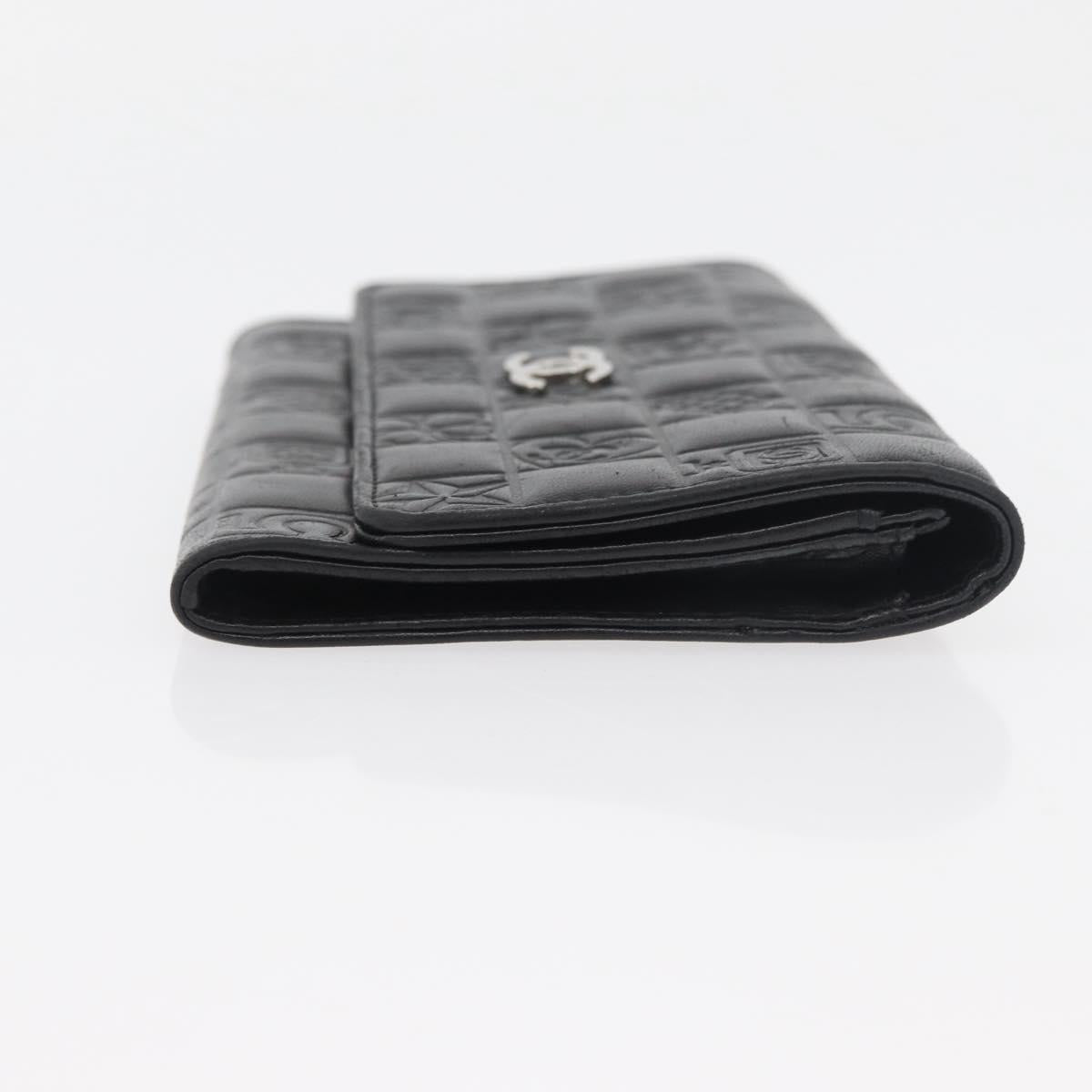 CHANEL Icon Line Wallet Lamb Skin Black Silver CC Auth 178385M