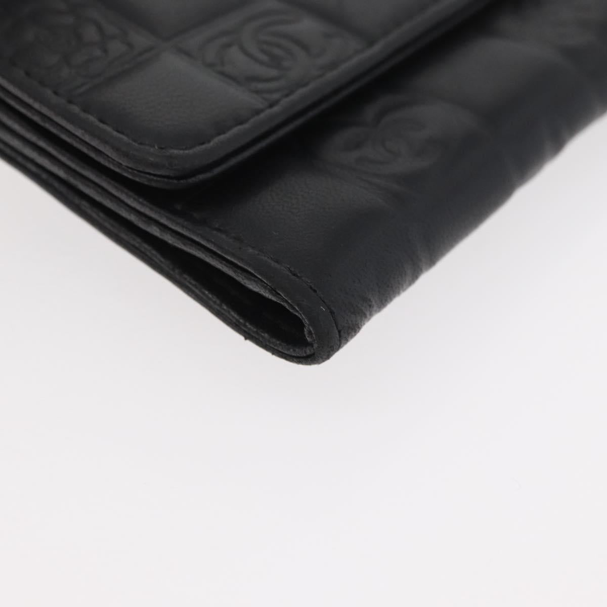 CHANEL Icon Line Wallet Lamb Skin Black Silver CC Auth 178385M