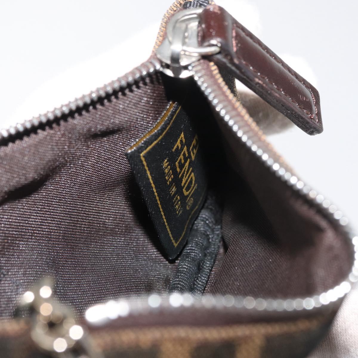 FENDI Zucca Canvas Coin Purse Brown Black Auth 178390