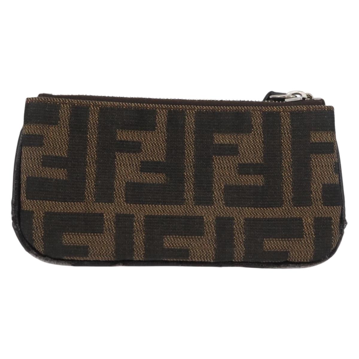 FENDI Zucca Canvas Coin Purse Brown Black Auth 178390