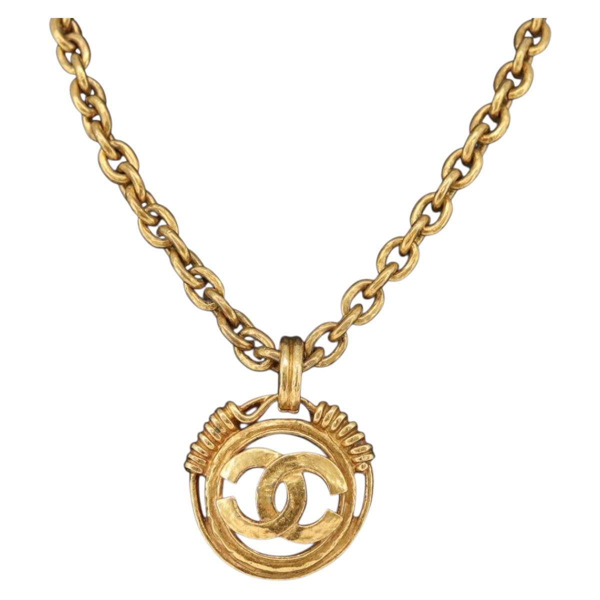 CHANEL COCO Mark Necklace metal Gold CC Auth 178394M
