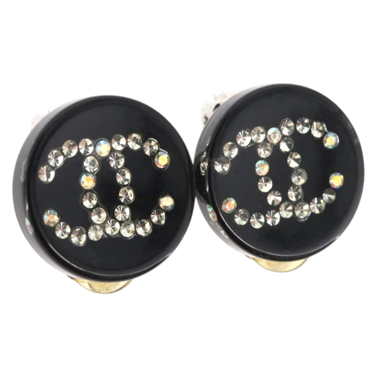 CHANEL Earring plastic Black CC Auth 178395M