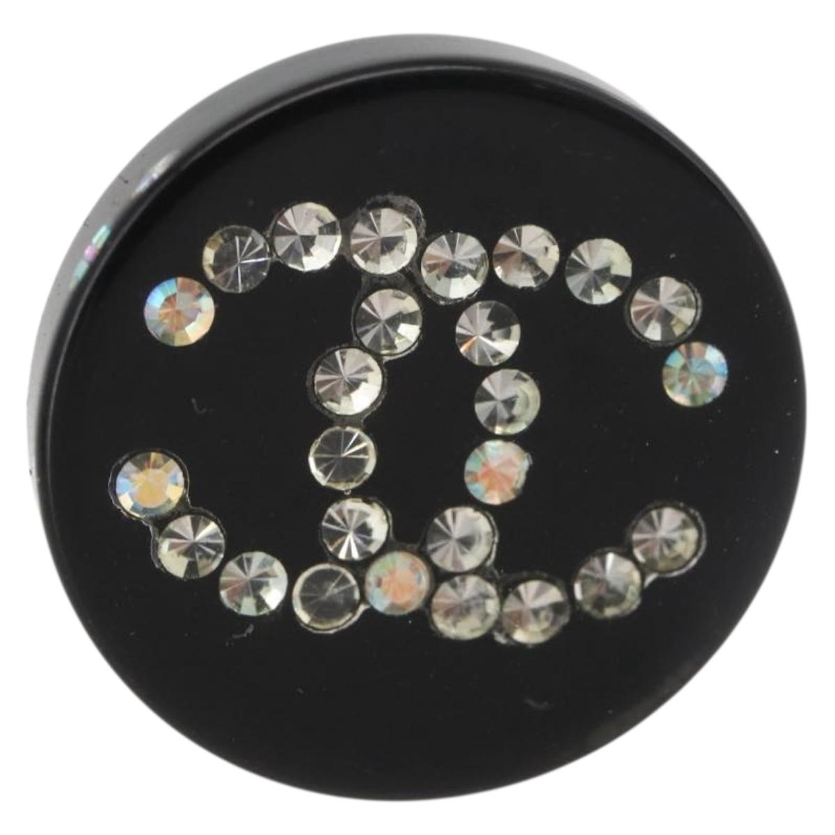 CHANEL Earring plastic Black CC Auth 178395M