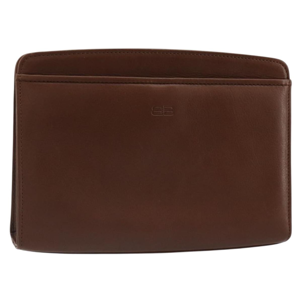 BALENCIAGA Clutch Bag Leather Brown Gold Auth 178398