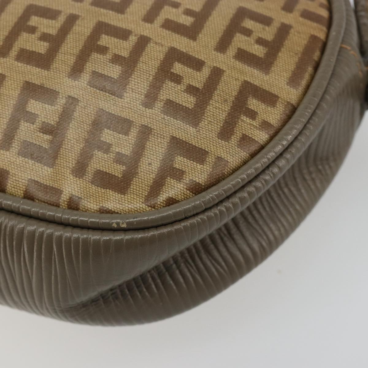 FENDI Zucchino Canvas Shoulder Bag Coated Canvas Beige Gold Auth 178399