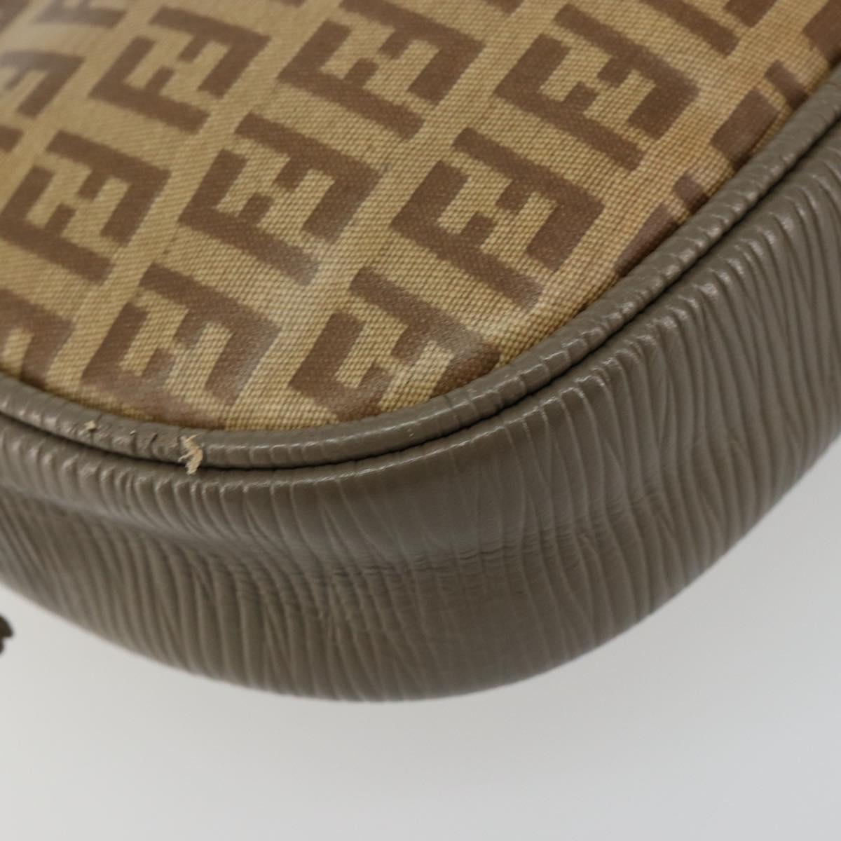 FENDI Zucchino Canvas Shoulder Bag Coated Canvas Beige Gold Auth 178399