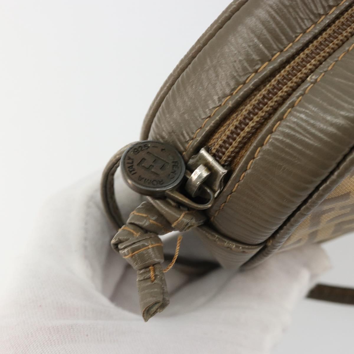FENDI Zucchino Canvas Shoulder Bag Coated Canvas Beige Gold Auth 178399