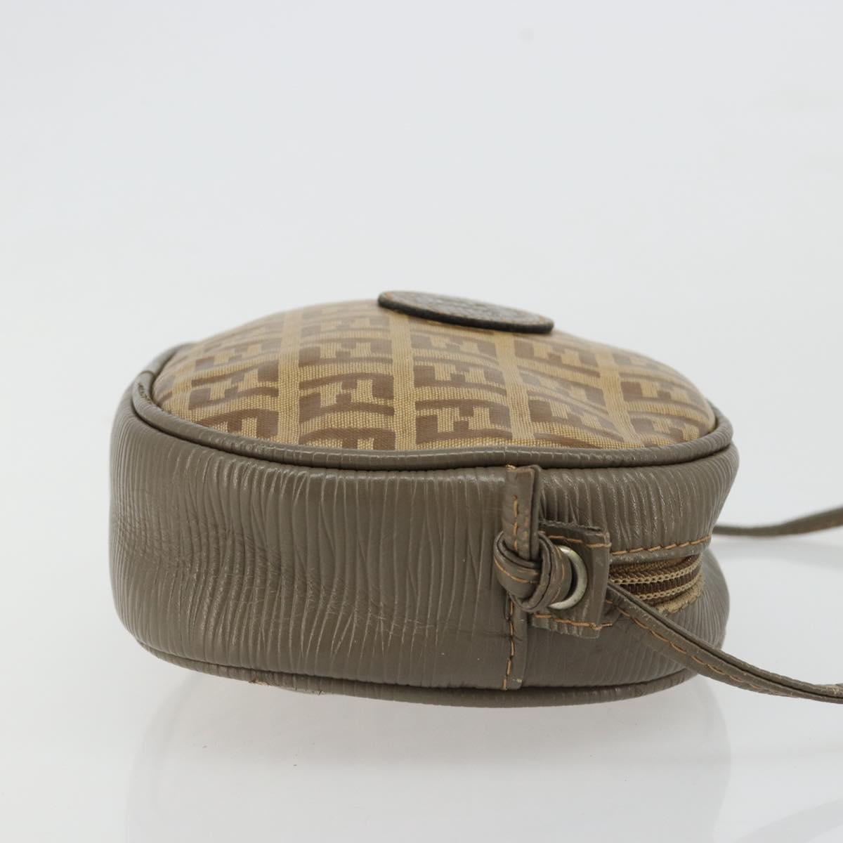 FENDI Zucchino Canvas Shoulder Bag Coated Canvas Beige Gold Auth 178399