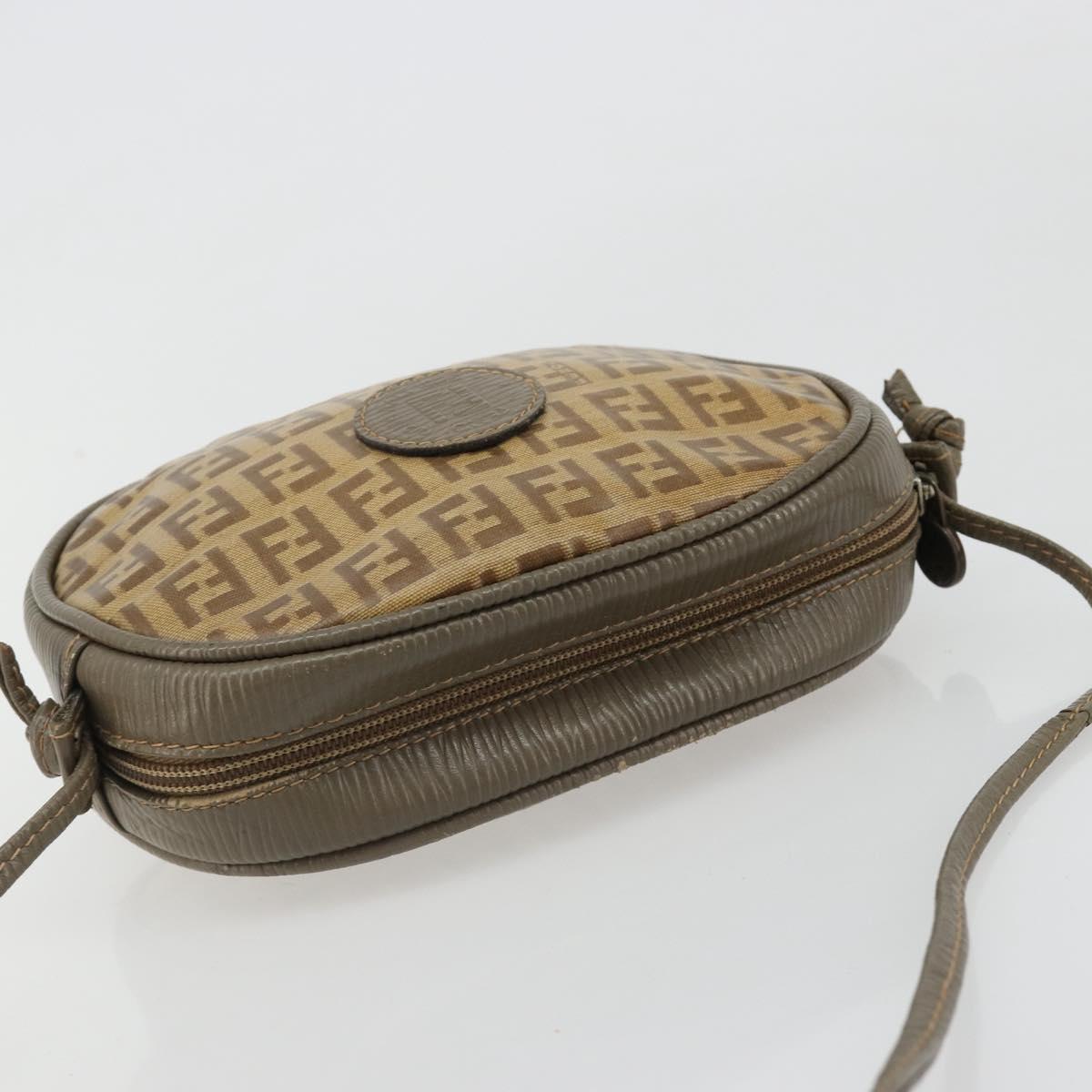 FENDI Zucchino Canvas Shoulder Bag Coated Canvas Beige Gold Auth 178399