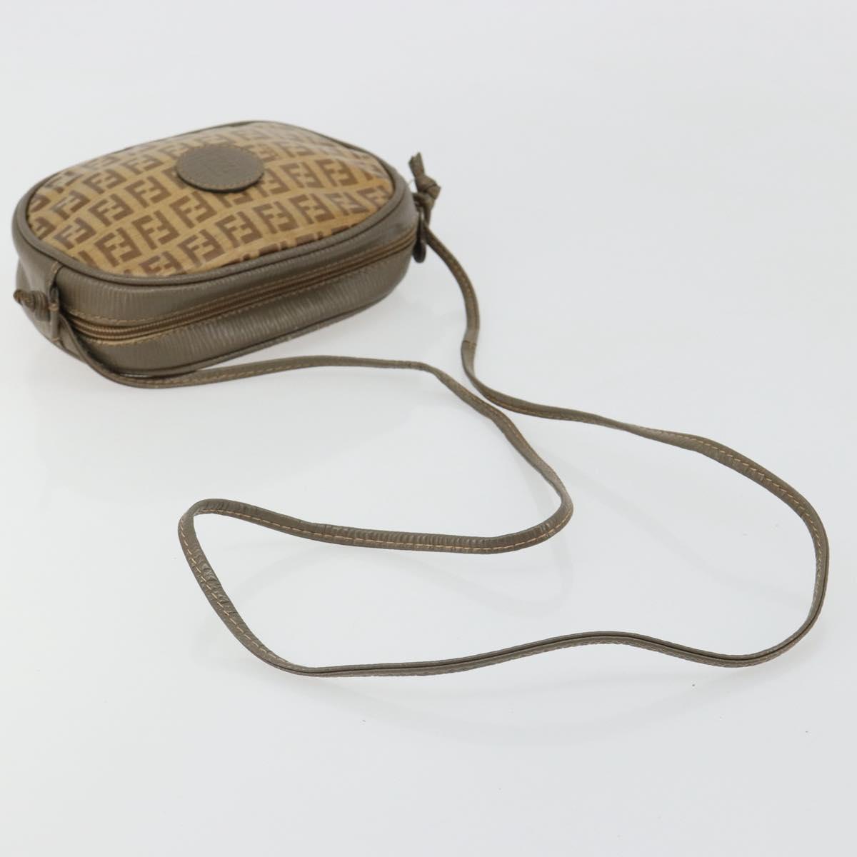 FENDI Zucchino Canvas Shoulder Bag Coated Canvas Beige Gold Auth 178399