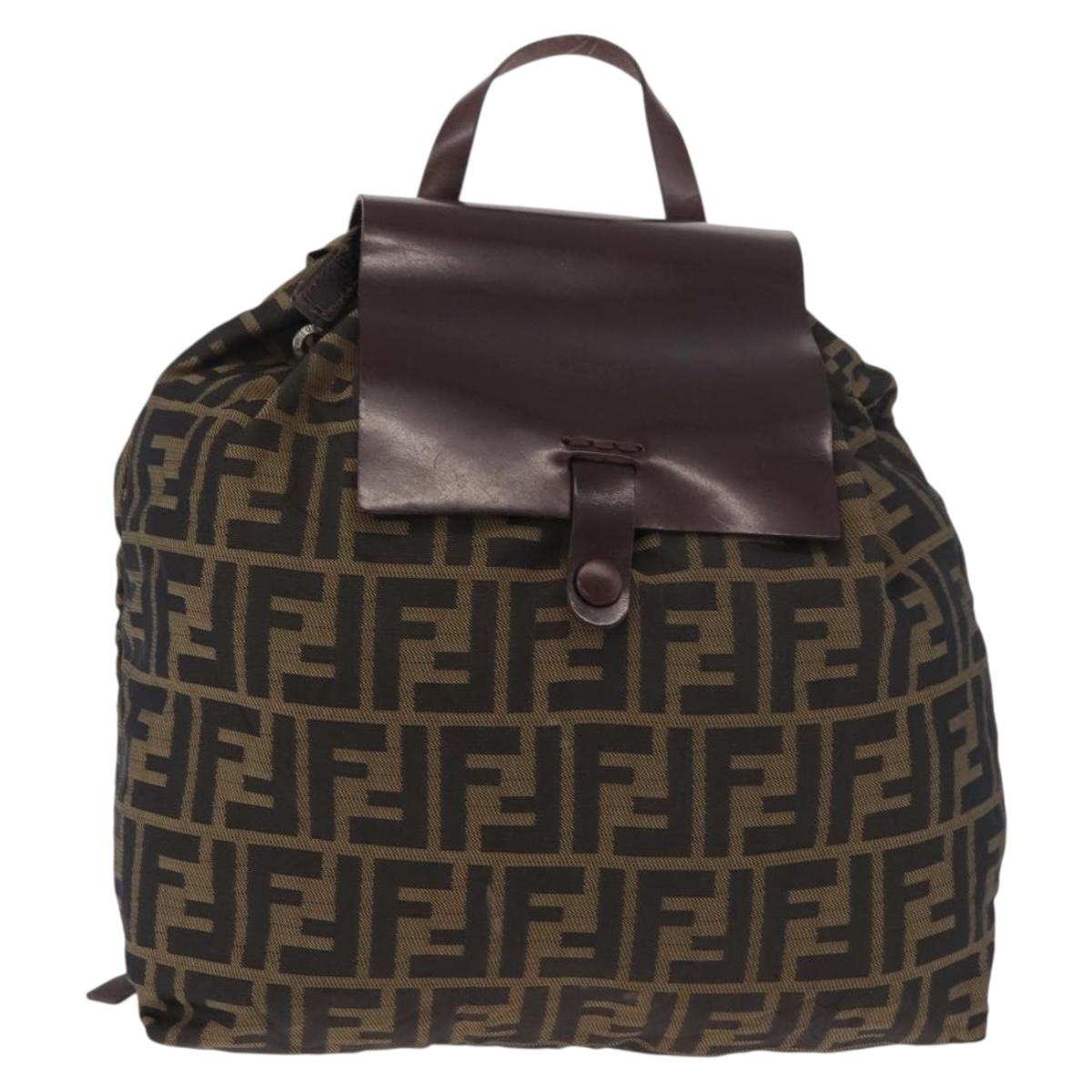 FENDI Zucca Canvas Backpack Brown Black Auth 178400